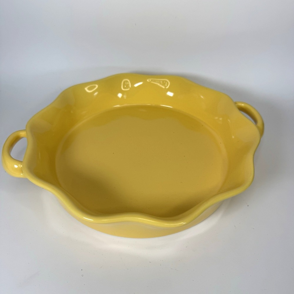 Vtg BIA Casserole Pie Dish‎ Yellow Citrus Scalloped Edge Ruffle 2005 Minimalist